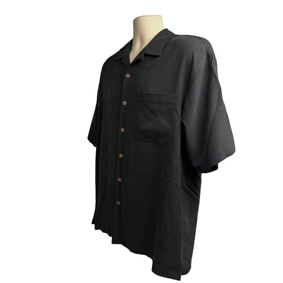 Tommy Bahama Black Embroider Vintage Hawaiian Button Up Silk Shirt M Pocket - Picture 3 of 8